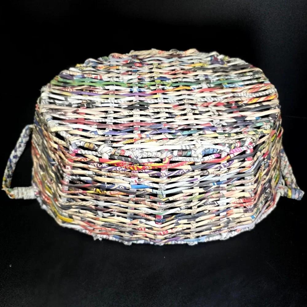 Unbranded Woven Newspaper Basket Unisex Large Multicolor Recycled Art Boho Decor